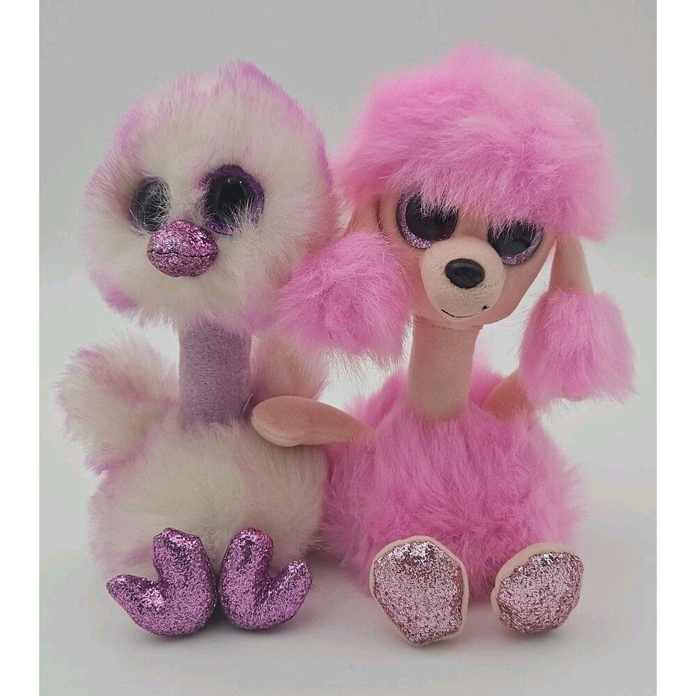 TY Beanie Boos 9" Camilla & Kenya Pink Glittery Poodle Orstrich Stuffed Animal